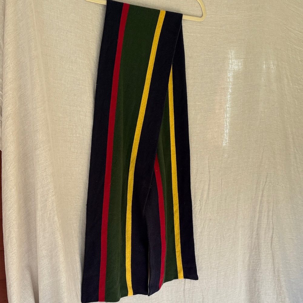 J. Crew wool Navy Scarf with Green and Red Stripes
